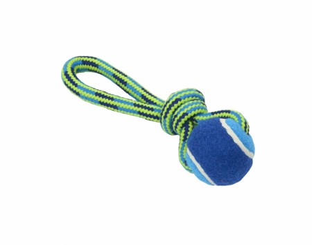 Buster Colour Tuggaball Handle med Tennisball, Blå / Lime, 18 cm